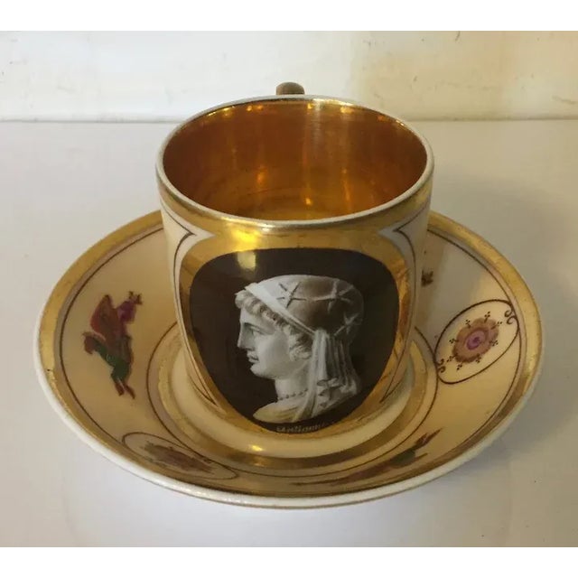 Neoclassical Antique Early 19th Century French Empire Porcelain La Courtille Tea Cup & Saucer - A Pair For Sale - Image 3 of 13