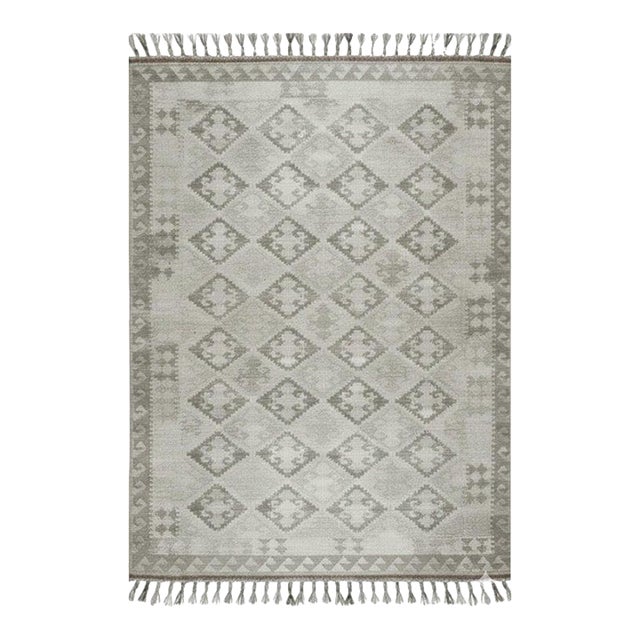 10x14 Gray Hand-Knotted Wool Diamond Repeat Geometric Modern Carpet Rug For Sale