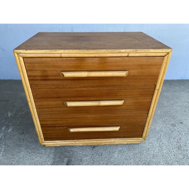 1940s Restored Mahogany Nightstand With Rattan Accents For Sale - Image 4 of 11