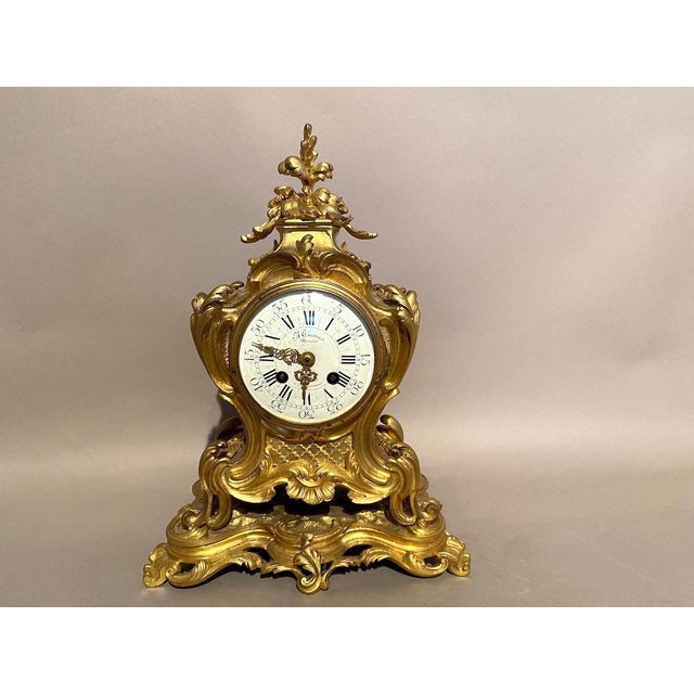 Metal 19thC Japy Frères Louis XV Gold Ormolu Bronze Mantel Clock 1pc For Sale - Image 7 of 18