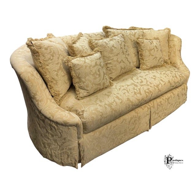 American Vintage Thomasville Traditional English Style Ivory Print Tufted Sofa For Sale - Image 3 of 11
