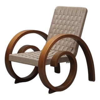 Art Deco Beechwood Lounge Chair with Spiral Armrests and Rope Seat, 1920s For Sale