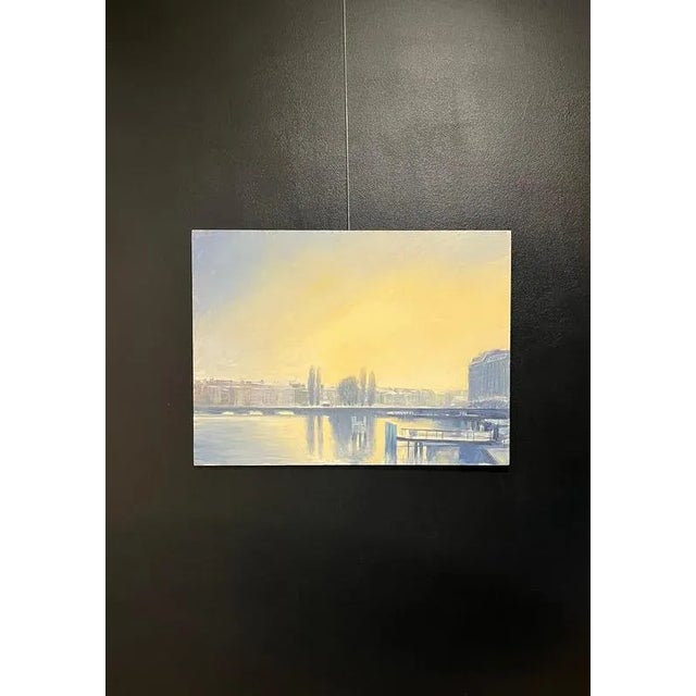 Modern Claude Sauthier, Mont-Blanc Dock, 1970s, Oil on Wood For Sale - Image 3 of 10