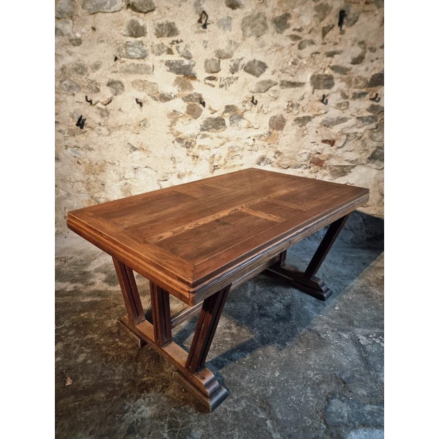 Brown Vintage French Arts & Crafts Style Oak Table, 1930s For Sale - Image 8 of 18
