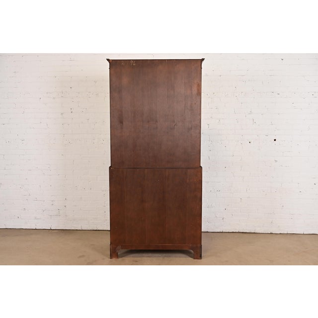 1980s Baker Furniture Georgian Inlaid Mahogany Breakfront Bookcase Cabinet With Drop Front Secretary Desk For Sale - Image 12 of 13