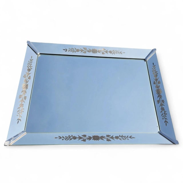 Mid‑Century Rectangular Etched Venetian Mirror – Italian Elegance With Floral Motif (1950s) For Sale - Image 4 of 12