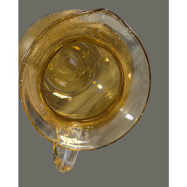 Glass Vintage Amber Hand Blown Art Glass Controlled Bubble Pitcher For Sale - Image 7 of 9