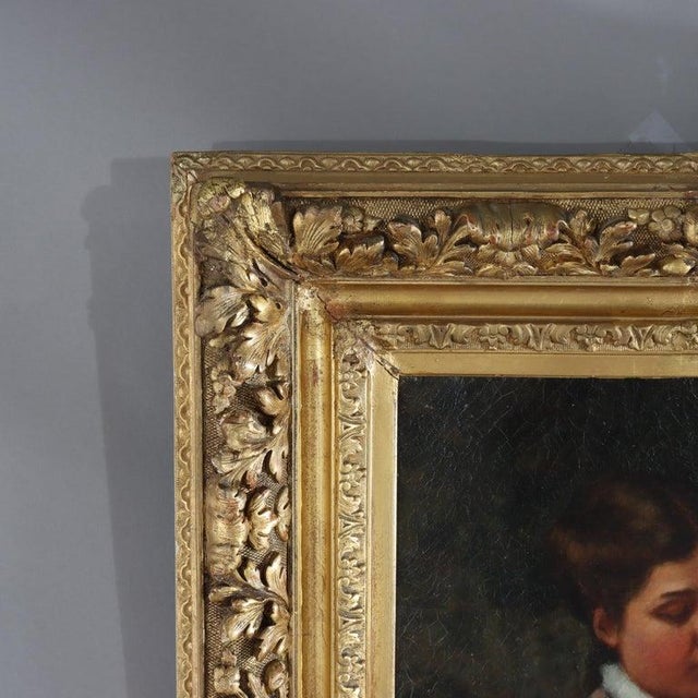 Wood Oil on Canvas Portrait of a Maiden by Grant in Newcomb Macklin Attr Frame C1890 For Sale - Image 7 of 14