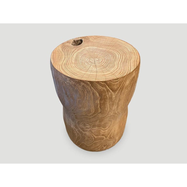 Andrianna Shamaris Hand Carved Teak Wood Side Table or Stool For Sale - Image 16 of 18