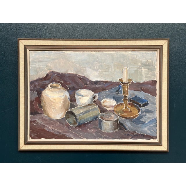 M. Broquist, Still Life with Candlestick, 1959, Oil on Canvas, Framed For Sale - Image 17 of 18