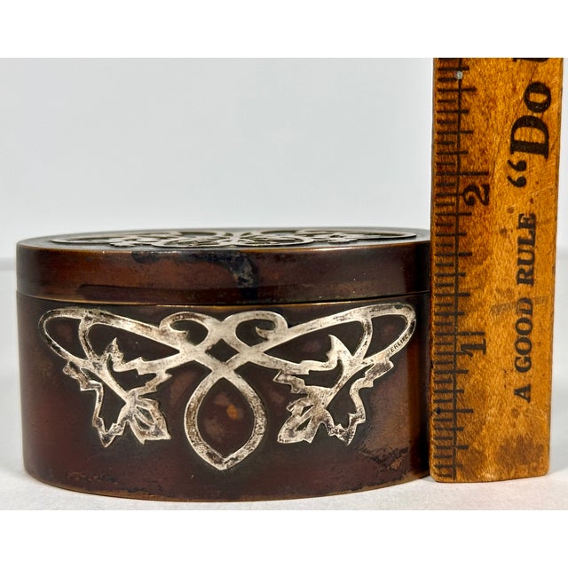 Arts & Crafts Heintz Silver Overlay Bronze Stamp Box For Sale - Image 13 of 14
