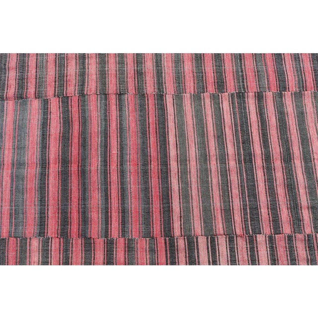 Modern Late 20th Century Turkish Modern Handmade Striped Flatweave Textile Rug - 5′11″ × 9′10″ For Sale - Image 3 of 4