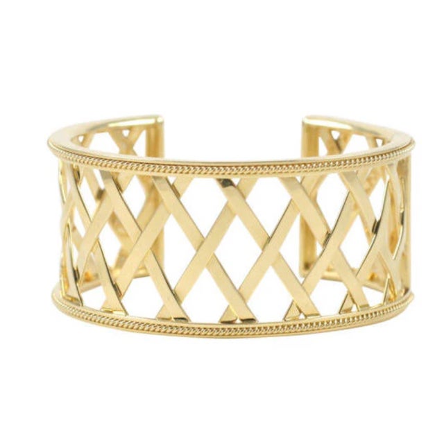 Contemporary Christina Addison Basket Weave Yellow Gold Hinged Cuff Bracelet For Sale - Image 3 of 12