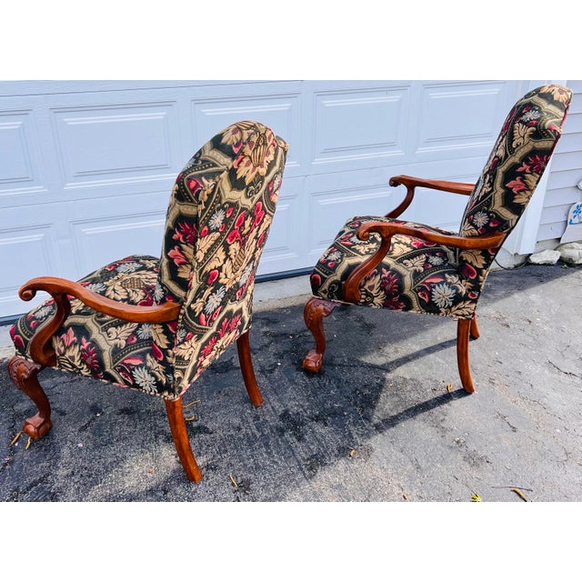 Late 20th Century Century Furniture Chippendale Style Carved Mahogany Armchairs With Ball & Claw Feet a Pair For Sale - Image 5 of 11