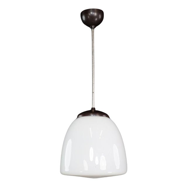 Bauhaus Opaline and Bakelite Pendant Lamp, Czech Republic, 1950s For Sale