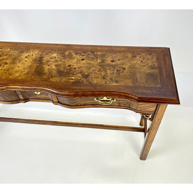 Late 20th Century Traditional Walnut & Burl Wood Serpentine Console Table For Sale - Image 12 of 15