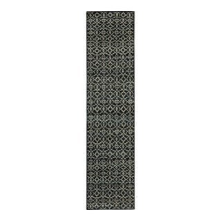 Rug & Kilim’s Contemporary Runner in Black, Blue & White Trellis Patterns For Sale