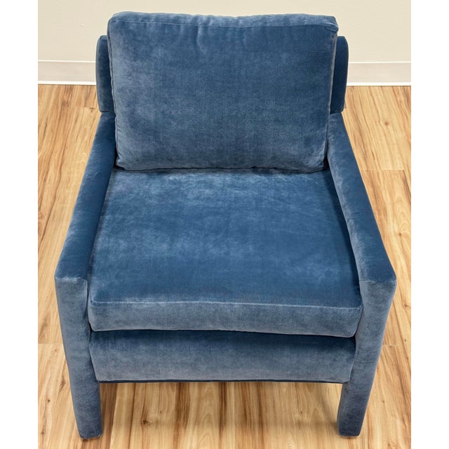 Vintage Newly Upholstered MCM Blue Velvet Parsons Chair For Sale In Kansas City - Image 6 of 11