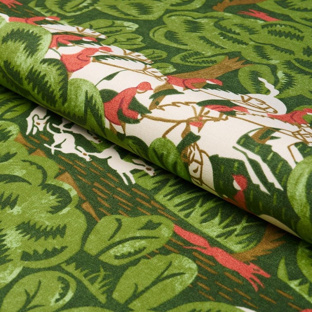 Schumacher SAMPLE - Schumacher X The New Yorker Margaret Schloeman's Fox Chase Fabric In Forest For Sale - Image 4 of 4