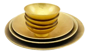 Mid-Century Modern Gold Leaf Japanese Lacquer Ware Serving Set - 7 Pieces