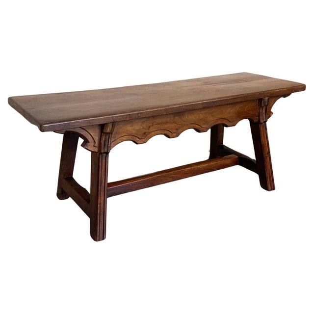 Mid 19th Century Spanish Baroque Side Table with Wood Stretcher and Rectangular Top in Walnut For Sale - Image 15 of 18