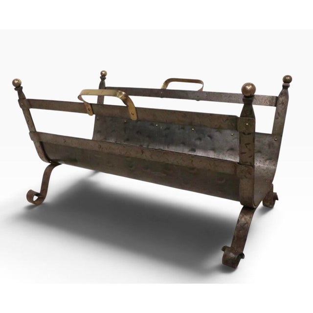 Mid 20th Century Arts and Crafts Style Iron and Brass Firewood Log Holder For Sale - Image 13 of 13