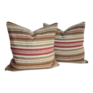 19th Century Rag Rug Pillows, Pair