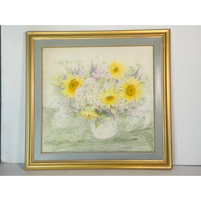 1970s 20 Th C Original Oil on Board Sunflower Painting For Sale - Image 5 of 8