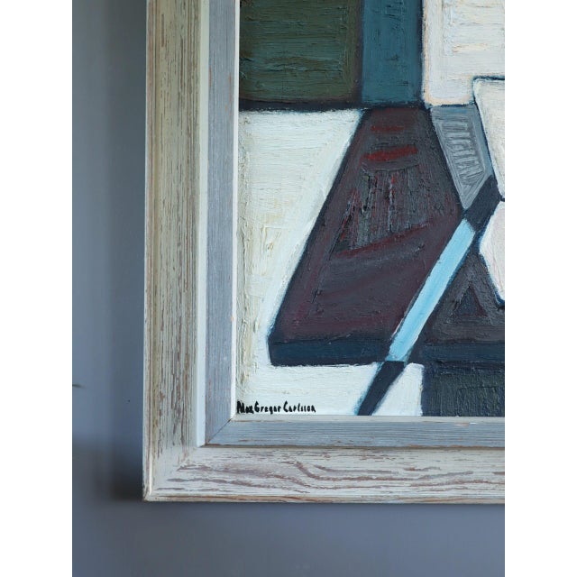 Mid-Century Modern 'Green Vessels & House Form' Abstract Still Life Oil Painting by Swedish Artist Max Gregor Carlsson (1914-1996), Framed For Sale - Image 6 of 14