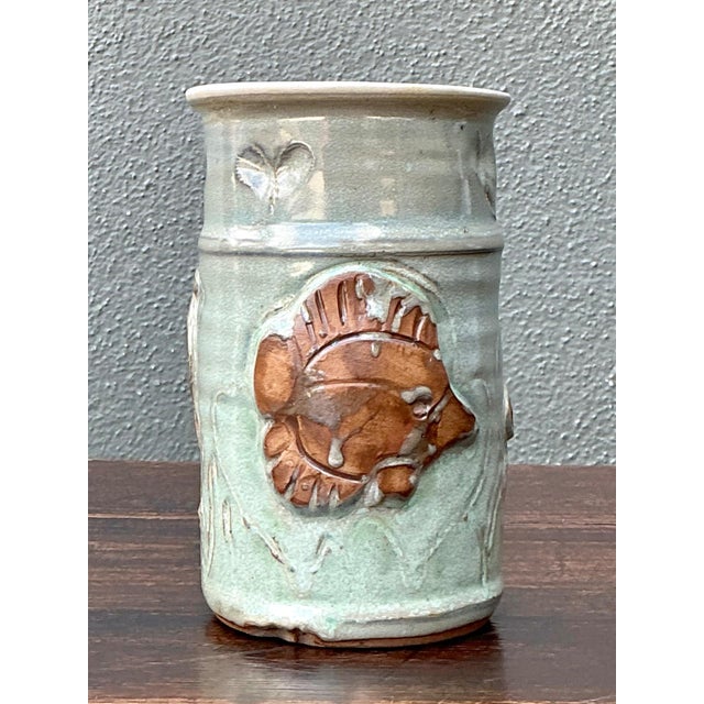 Handcrafted Sea Life Motif Ceramic Vase For Sale - Image 15 of 15