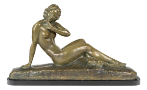 Sculpture of Nude Woman in Bronze and Marble by Cipriani, 1930s