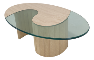 Italian Travertine and Glass Coffee Table, 1980s