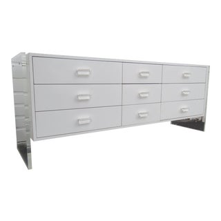 Mid Century Lucite Side Panelnd Handles White Dresser Tv Media Console For Sale