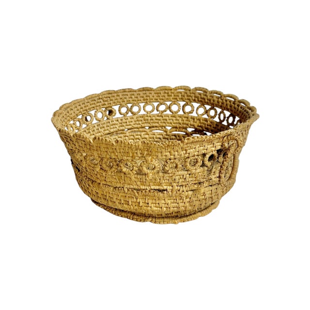 Antique French Provincial Handwoven Coiled Rope Basket With Ring Handles For Sale - Image 11 of 18