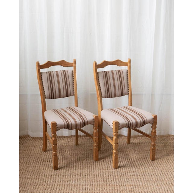1970s Henning Kjaernfulf Style Danish Oak Dining Chairs With Wool Upholstery - Set of 6 For Sale - Image 10 of 18