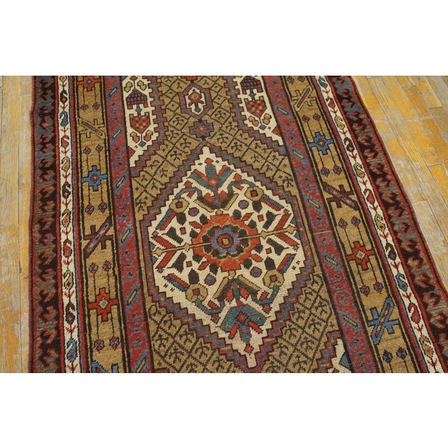 1890s Tan Camel Medallion Antique Persian Serab Rug 3'5" X 12'5" Handknotted Wool Carpet For Sale - Image 4 of 6