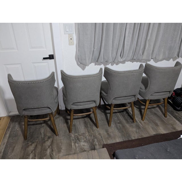 Four Hands Designer Dining Chairs- Set of 4. Grey Fabric- Nailhead Trim For Sale In Miami - Image 6 of 7