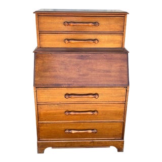 Continental Furniture Co. Tall Walnut Midcentury Drop-Front Secretary Desk For Sale