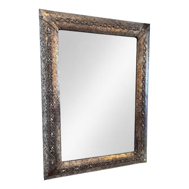 Art & Crafts Silver-Plated Copper Hammered Mirror, 1900s For Sale