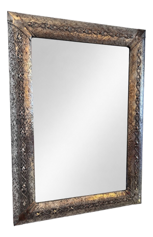 Art & Crafts Silver-Plated Copper Hammered Mirror, 1900s