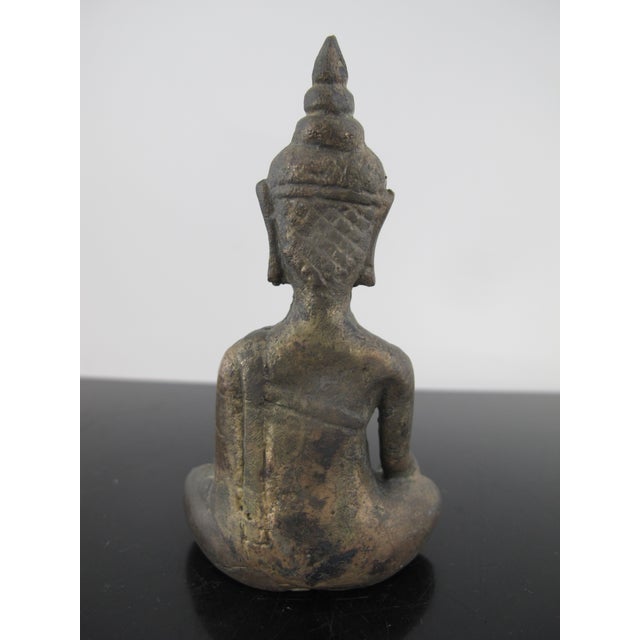 Metal Thai Ayuthaya Style Gold Patina Bronze Seated Meditation Buddha Statue Figurine For Sale - Image 7 of 7