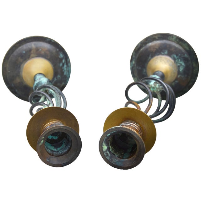 Mid 20th Century Handcrafted Americana Brass Candleholders- S/2 For Sale - Image 4 of 8