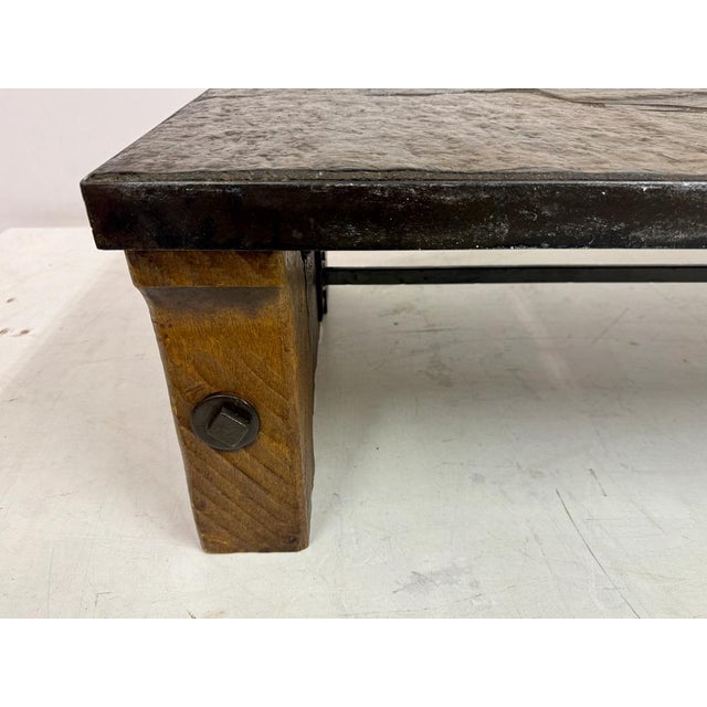 Brutalist Slate, Concrete and Oak Coffee Table, 1960s For Sale - Image 6 of 12