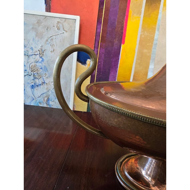 A magnificent large and original antique Italian hand hammered copper urn centerpiece. Absolutely first quality...