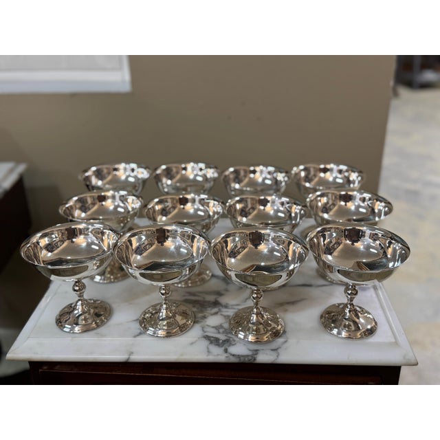American Mid 20th Century Silver Plate Coupes Set of 12 For Sale - Image 3 of 9