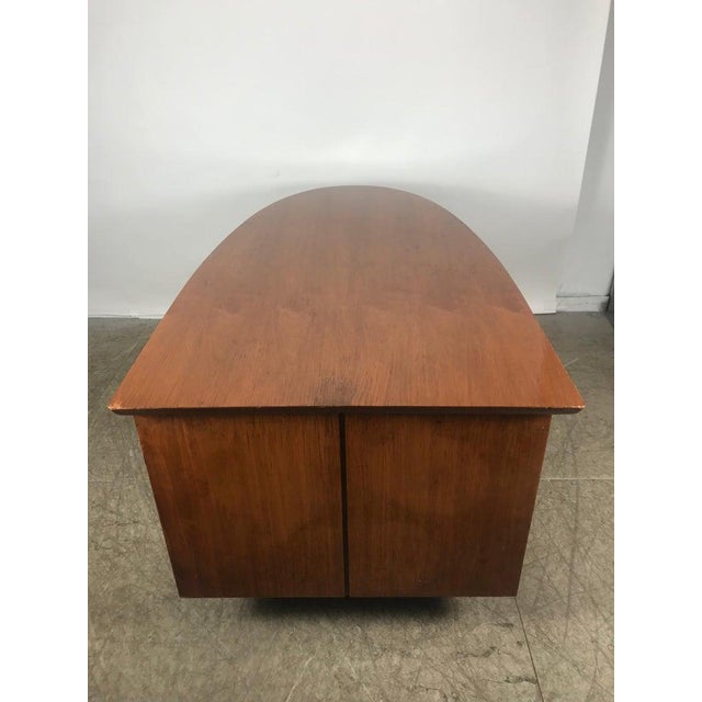 Wood Mid-Century Half Oval Shaled Partners Desk by Miller Desk & Safe Co. For Sale - Image 7 of 10