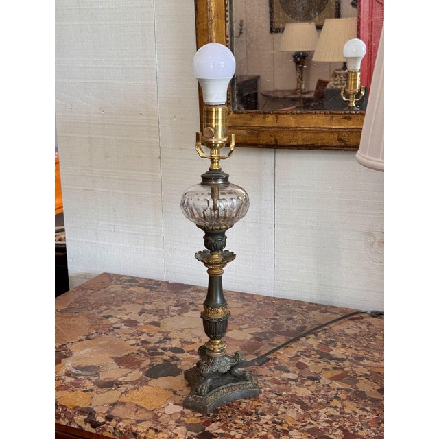 Early 19th Century French Empire Lamps With Cut Glass Fonts - Pair For Sale - Image 10 of 12