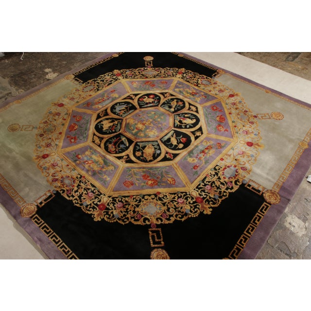 Traditional Rug & Kilim’s Pictorial Medallion Square Rug in Purple, Gold, & Black Tones For Sale - Image 3 of 8