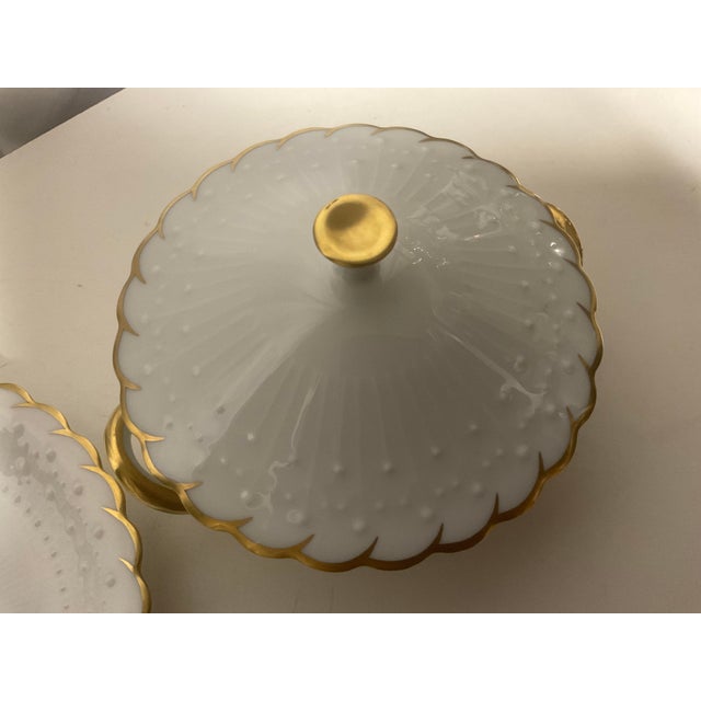 White Early 20th Century Georges Boyer Limoges Diademe Cream Soup Bowl With Lid and Saucer For Sale - Image 8 of 8