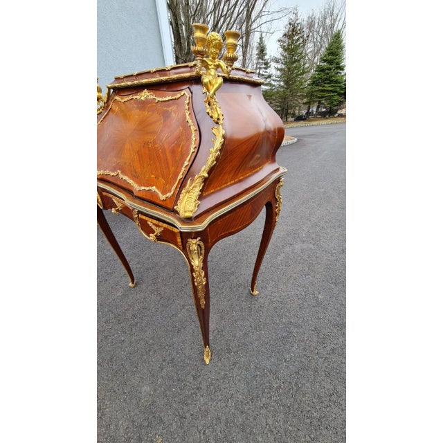 New French Louis XV Style Gilt Bronze Writing Secretary Desk/ Table for Home and Office. For Sale - Image 4 of 12